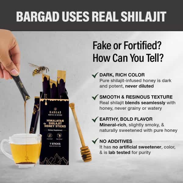 Bargad Himalayan Shilajit Honey Sticks - Pure Raw Honey & Fulvic Acid Supplement - 7N