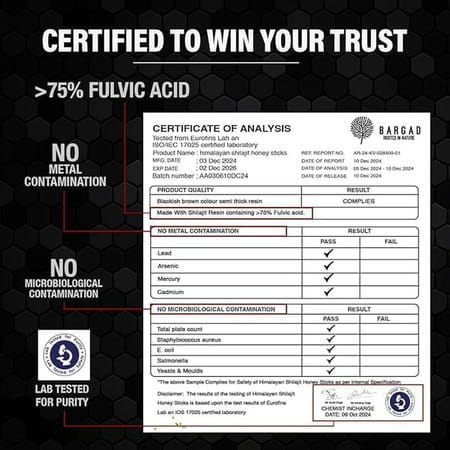 Bargad Himalayan Shilajit Honey Sticks - Pure Raw Honey & Fulvic Acid Supplement - 7n