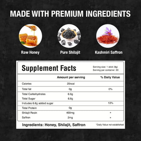 Bargad Himalayan Shilajit Honey Sticks - Pure Raw Honey & Fulvic Acid Supplement - 7n