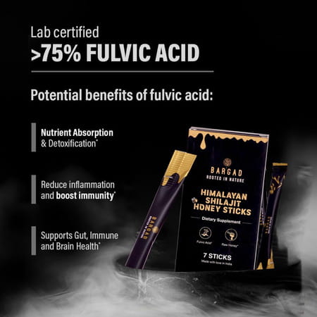 Bargad Himalayan Shilajit Honey Sticks - Pure Raw Honey & Fulvic Acid Supplement - 7n