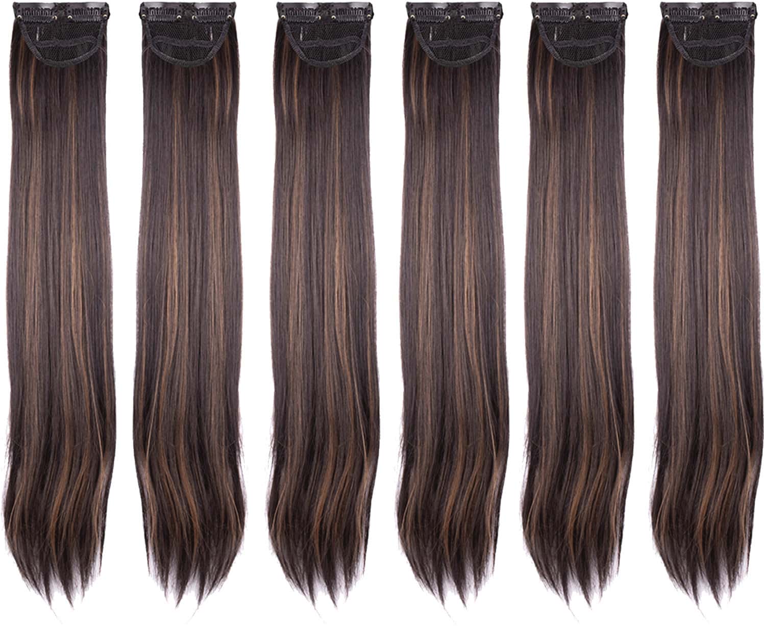 Streak Street Clip-In 24" Straight Dark Brown Side Patches With Golden Highlights (6pcs Set)
