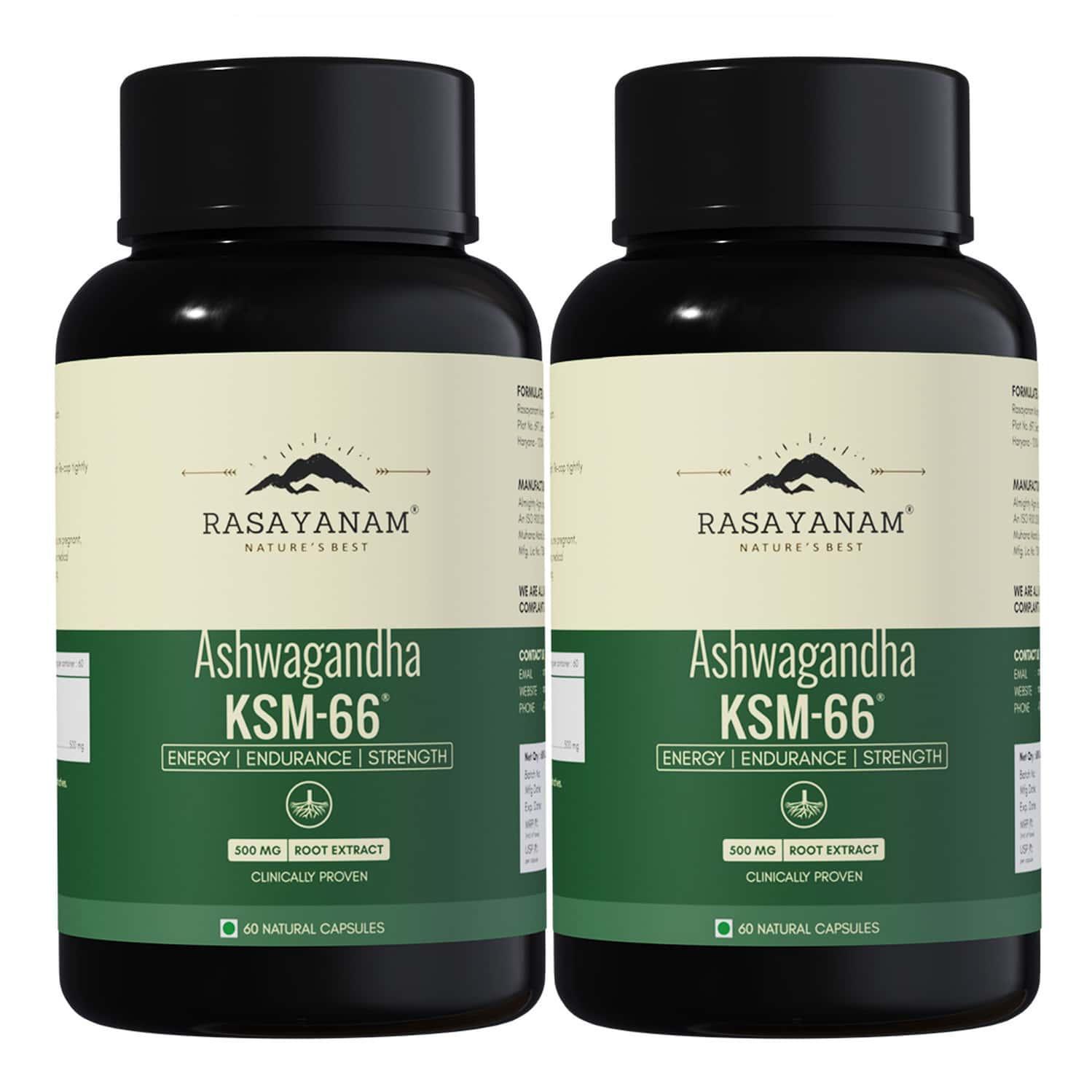 Rasayanam Ashwagandha Ksm-66 Capsules For Stress | Energy & Recovery (120 Capsules | Pack Of 2)
