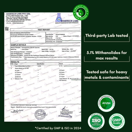 Rasayanam Ashwagandha Ksm-66 Capsules For Stress | Energy & Recovery (120 Capsules | Pack Of 2)