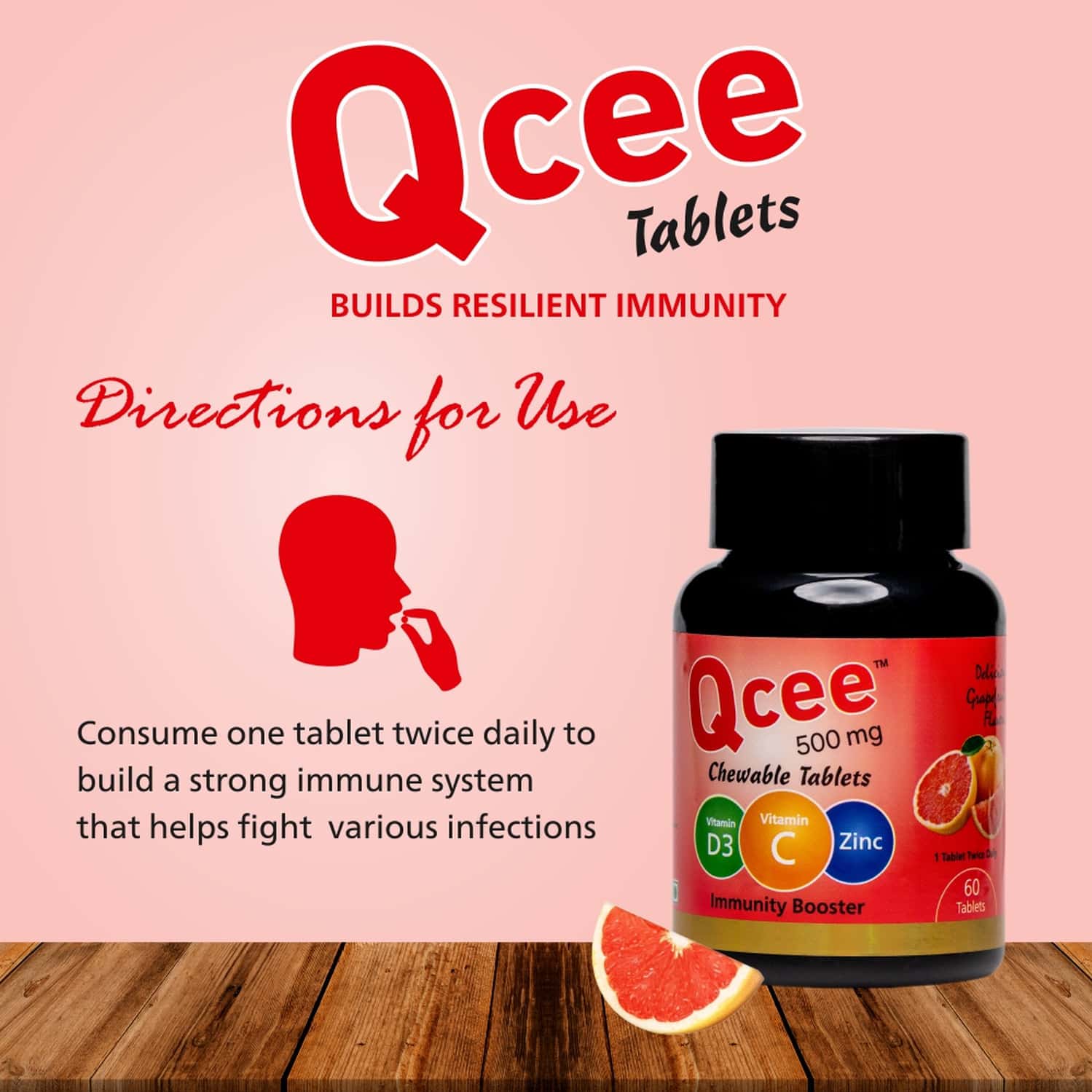 Buy QCEE CHEWABLE TABLETS 60 TAB VITAMINS & ZINC GRAPE FRUIT