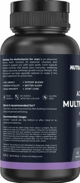 Nutrabay Pro Active Multivitamin Men - 25 Vitamins & Minerals 120 Veg Capsules
