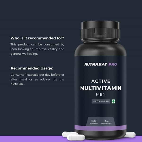 Nutrabay Pro Active Multivitamin Men - 25 Vitamins & Minerals 120 Veg Capsules