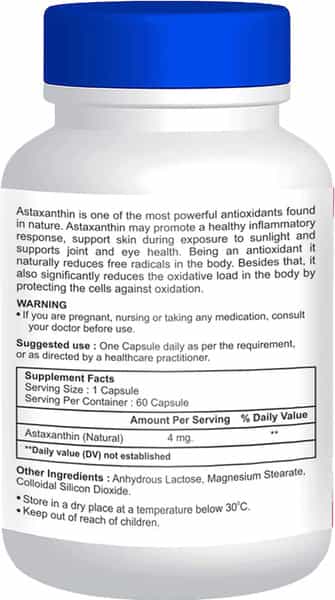 Healthvit Astaxanthin 4 Mg 60 Capsules For Cellular Protection