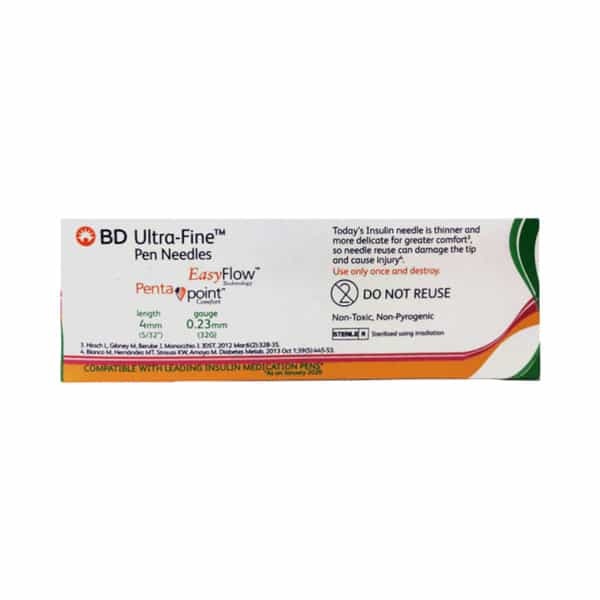 Bd Ultra Fine Easy Flow Sterile 4 Mm X 0.23 Mm Pen Needle 5 No's