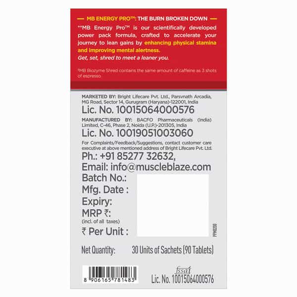Muscleblaze Biozyme Shred | 90 Tablets | Supports Weight Management & Boosts Metabolism