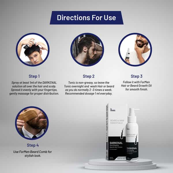 Formen Darkenal Anti Greying Beard & Hair Formula | Pigmented | Hair Greying | Thinning|60Ml