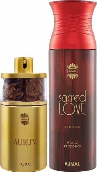 Ajmal Aurum Eau De Parfum 75Ml Perfume For Women And Sacred Love Deodorant 200Ml For Women