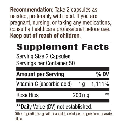 Nature's Way Vitamin C With Rose Hips; 1000 Mg Per Serving 100 Capsules