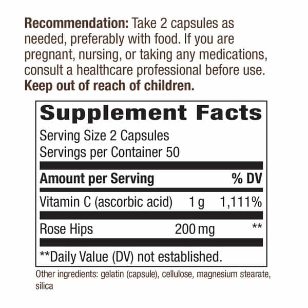 Nature's Way Vitamin C With Rose Hips; 1000 Mg Per Serving 100 Capsules