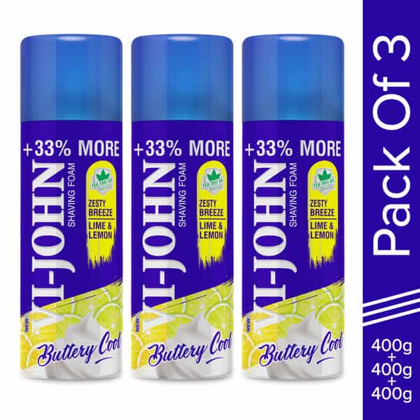 Vi-John Shaving Foam Zesty Breeze Lemon Lime Shaving Foam For Men 400Gm Each (Pack Of 3)