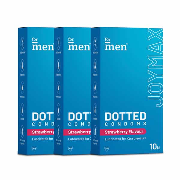 Formen Joymax Dotted Condoms For Men With Disposable Pouches Strawberry Flavour-10 Count-Pack Of 3