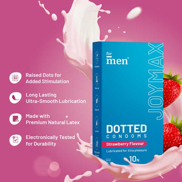 Formen Joymax Dotted Condoms For Men With Disposable Pouches Strawberry Flavour-10 Count-Pack Of 3