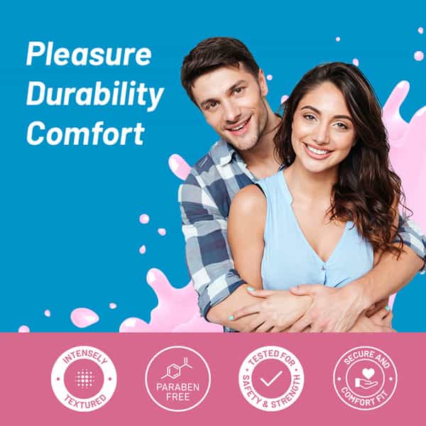 Formen Joymax Dotted Condoms For Men With Disposable Pouches Strawberry Flavour-10 Count-Pack Of 3