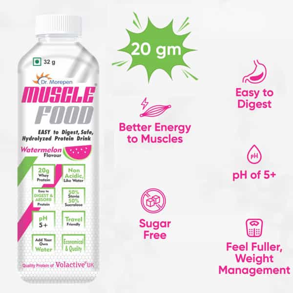 Dr. Morepen Muscle Food Protein Powder Whey Protein Isolate Muscle Mass Gainer Watermelon - 32Gm