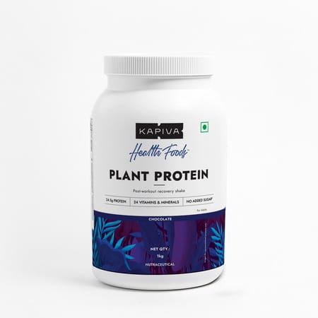Kapiva Him Foods Plant Protein - Chocolate | 26g Protein Per Scoop, Post-Workout Recovery Shake, 1kg