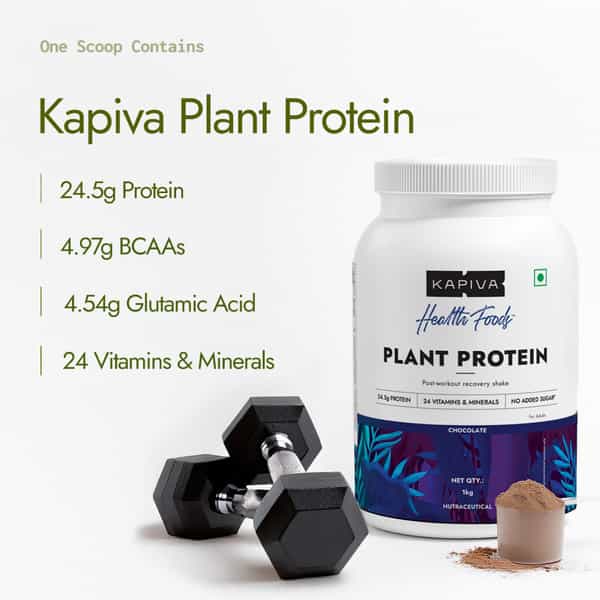 Kapiva Him Foods Plant Protein - Chocolate | 26G Protein Per Scoop, Post-Workout Recovery Shake, 1Kg