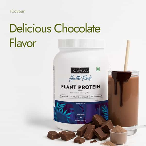 Kapiva Him Foods Plant Protein - Chocolate | 26G Protein Per Scoop, Post-Workout Recovery Shake, 1Kg