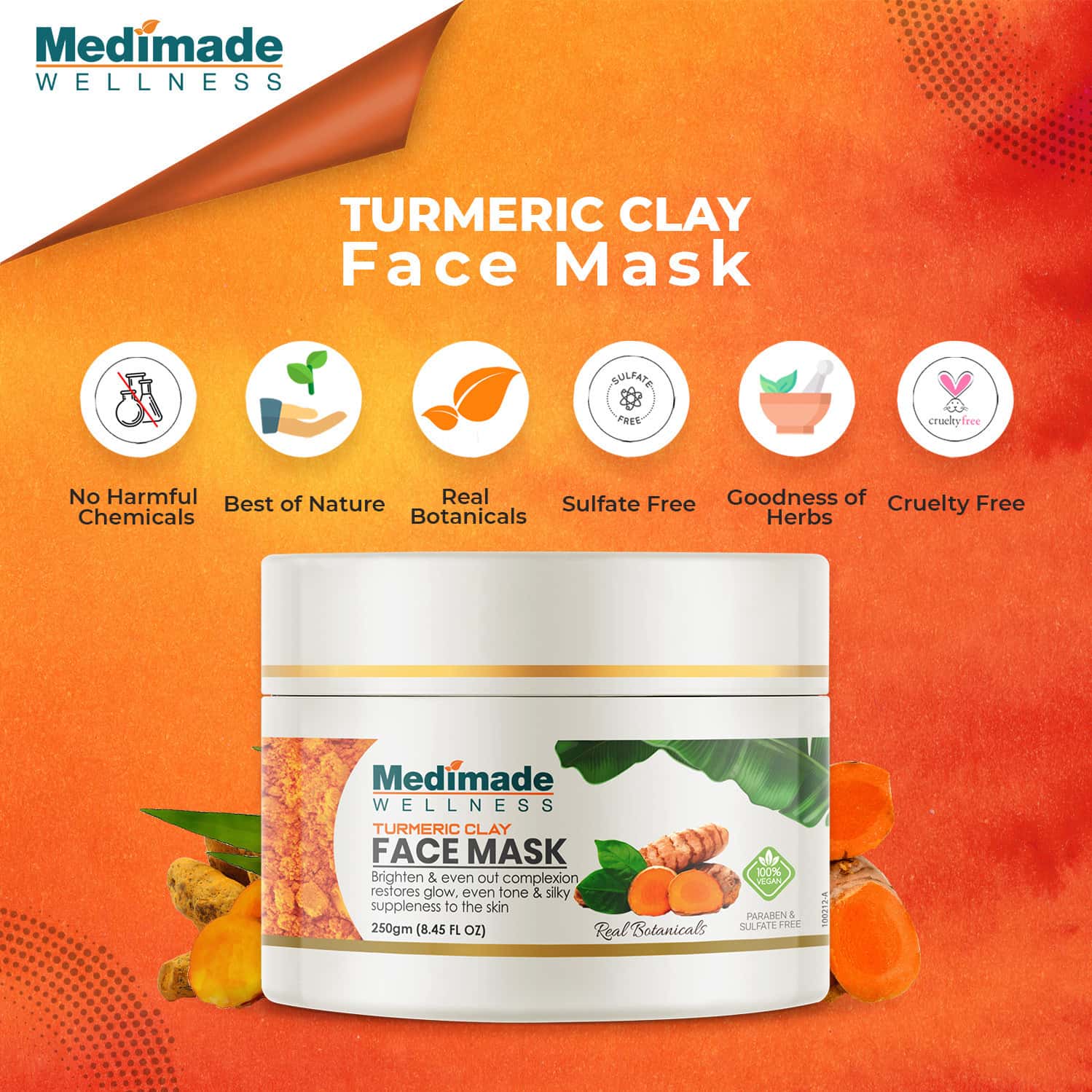 Buy MEDIMADE TURMERIC CLAY FACE MASK 250 GM Online & Get Upto 60 OFF
