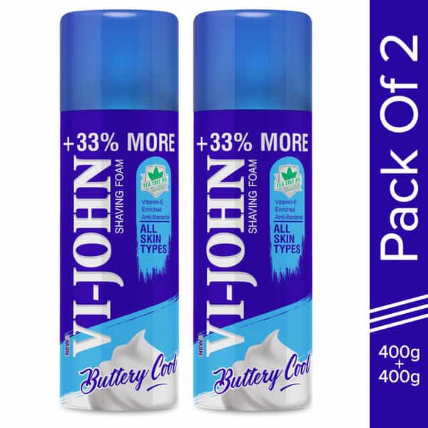 Vi-John Shaving Foam All Skin Type | Vitamin E & Anti-Bacterial (400Gm Each | Pack Of 2)