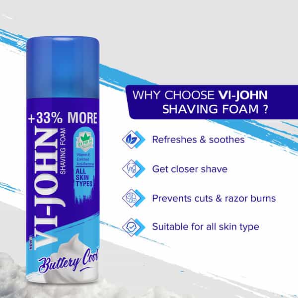 Vi-John Shaving Foam All Skin Type | Vitamin E & Anti-Bacterial (400Gm Each | Pack Of 2)