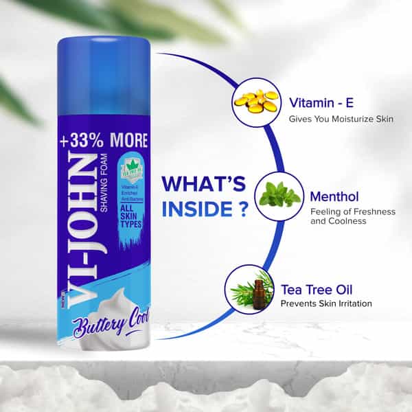 Vi-John Shaving Foam All Skin Type | Vitamin E & Anti-Bacterial (400Gm Each | Pack Of 2)