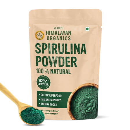 Vlado's Himalayan Organics Spirulina Powder | For Men & Women | Contains 62% Protein - 100g
