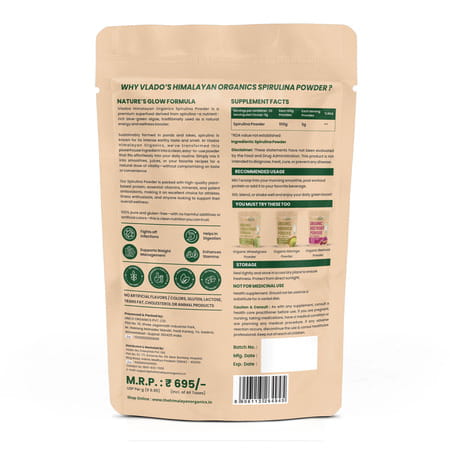 Vlado'S Himalayan Organics Spirulina Powder | For Men & Women | Contains 62% Protein - 100g