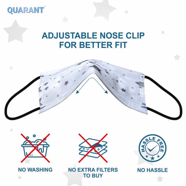 Quarant 4 Ply Designer Protective Surgical Face Mask With Nose Pin Stary White - Pack Of 50