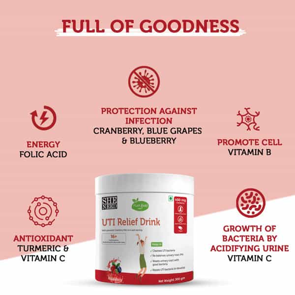 Sheneed Plant Based Uti Relief Drink For Women With Cranberry | Ashwagandha | Chamomile-300Gm
