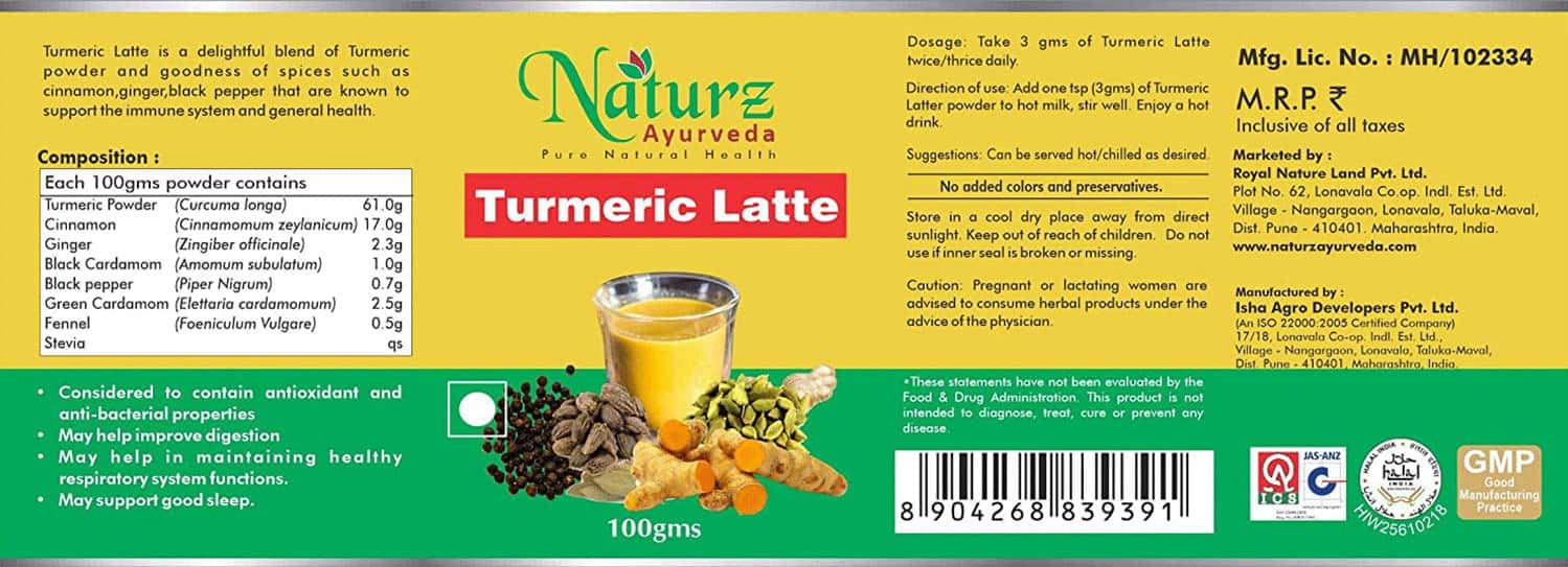 Buy NATURZ AYURVEDA TURMERIC LATTE 100 GMS Online & Get Upto 60 OFF