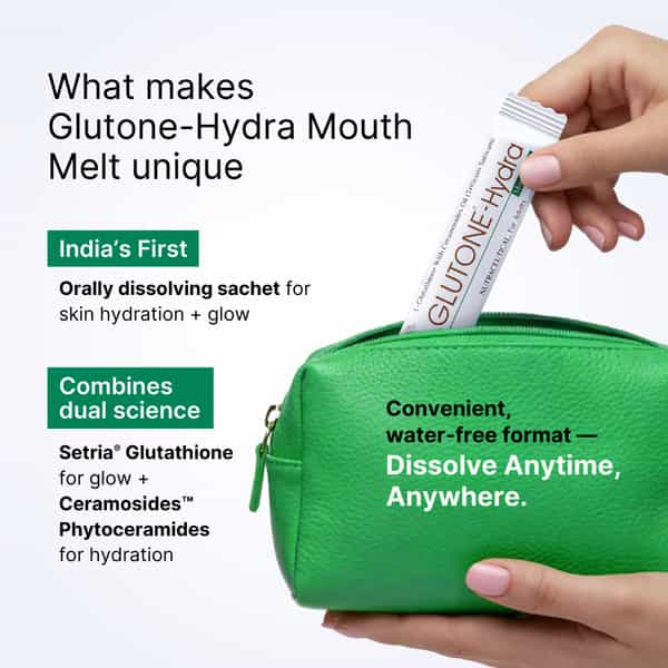 Glutone-Hydra Mouth Melt Setria Glutathione With Ceramosides Mouth Melts Pack Of 30 Sachets