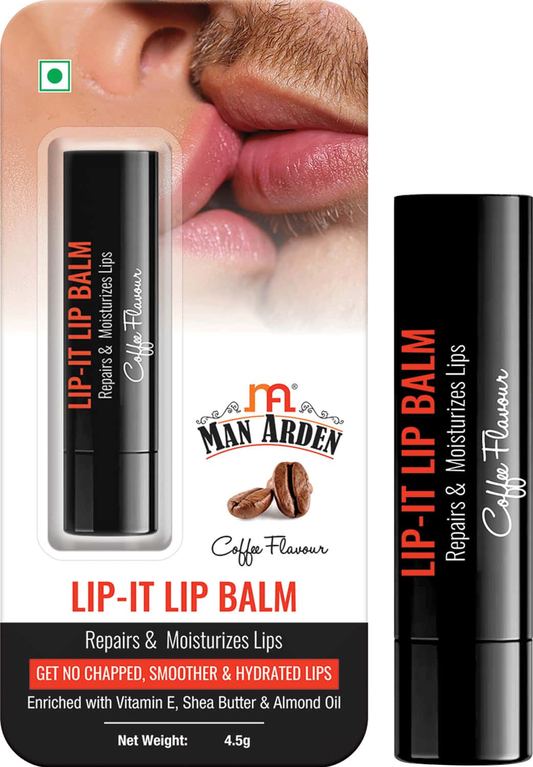 Man Arden Lip-It Lip Balm For Men Repairs & Moisturizes Lips Almond Oil Coffee Flavour 4.5g