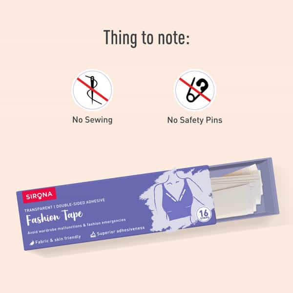 Sirona Women Fashion Tape Double Stick Strips - 16 Strips|Waterproof & Sweat Proof | Bra Tape Strips
