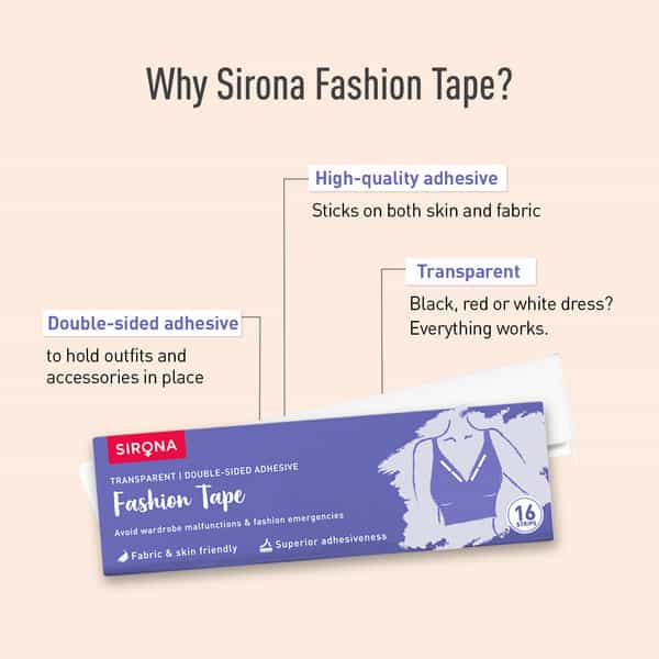 Sirona Women Fashion Tape Double Stick Strips - 16 Strips|Waterproof & Sweat Proof | Bra Tape Strips