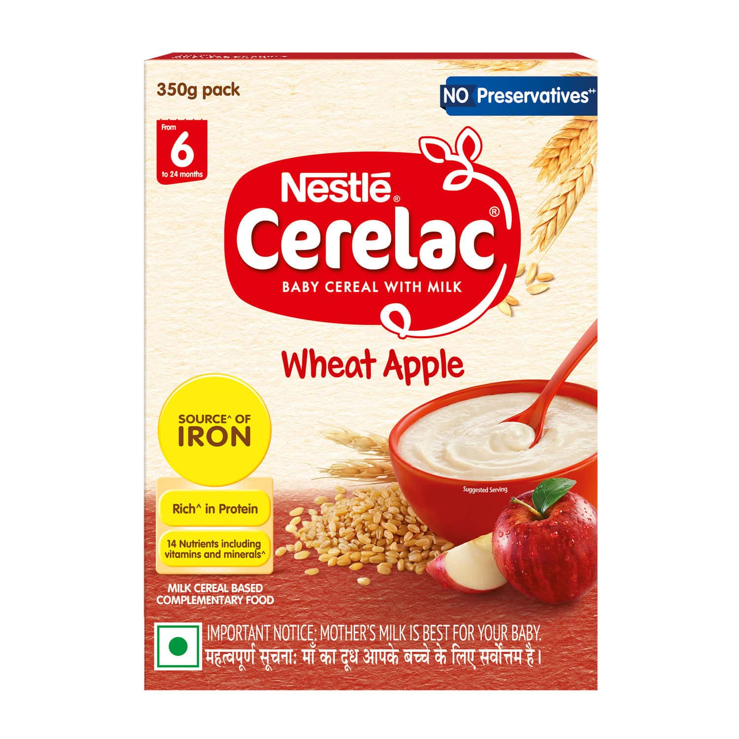 Nestle Cerelac Baby Cereal With Milk Wheat Apple From 6 To 24 Months Refile 350gm