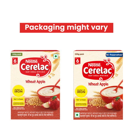Nestle Cerelac Baby Cereal With Milk Wheat Apple From 6 To 24 Months Refile 350gm