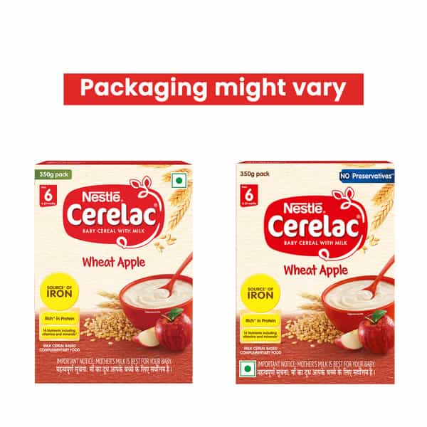 Nestle Cerelac Wheat Apple Baby Food Cereal | No Preservatives | 6 To 24 Months | 350 Gm
