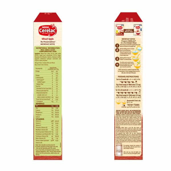 Nestle Cerelac Wheat Apple Baby Food Cereal | No Preservatives | 6 To 24 Months | 350 Gm