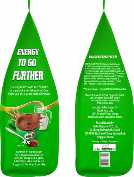 Nestle Milo Activ-Go Powder Health Drink - Chocolate Flavour Pouch - 400Gm