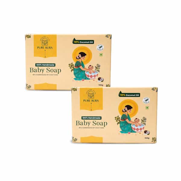 Pure Aura Handmade Baby Soap Pack Of 2 (100G Each) Baby Soap Coconut Oil| Shea Butter & Jojoba Oil