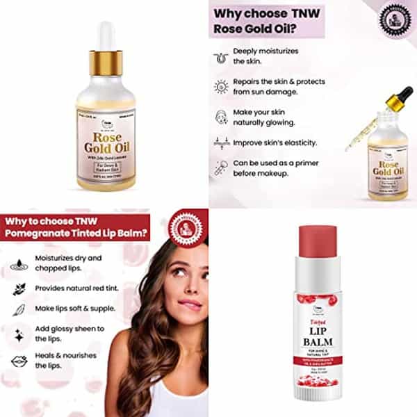 Tnw The Natural Wash Skin & Lip Care Combo With Rose Gold Oil & Pomegranate Tinted Lip Balm