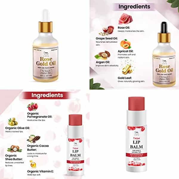 Tnw The Natural Wash Skin & Lip Care Combo With Rose Gold Oil & Pomegranate Tinted Lip Balm