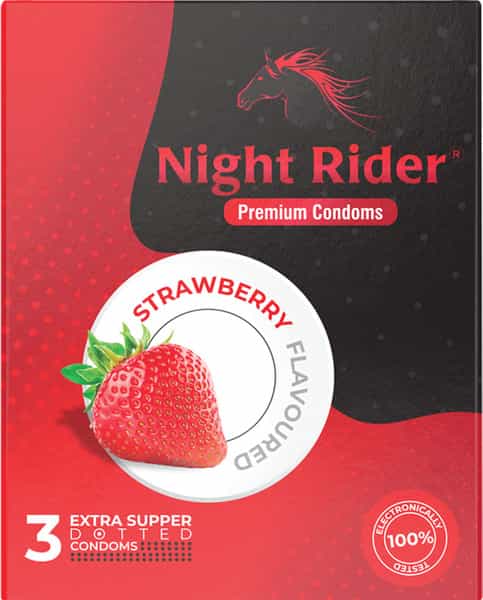 Night Rider Extra Super Dotted Condoms - 3 Piece (Strawberry Flavour)