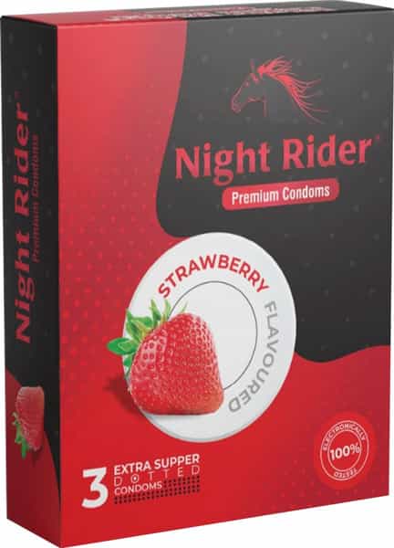 Night Rider Extra Super Dotted Condoms - 3 Piece (Strawberry Flavour)