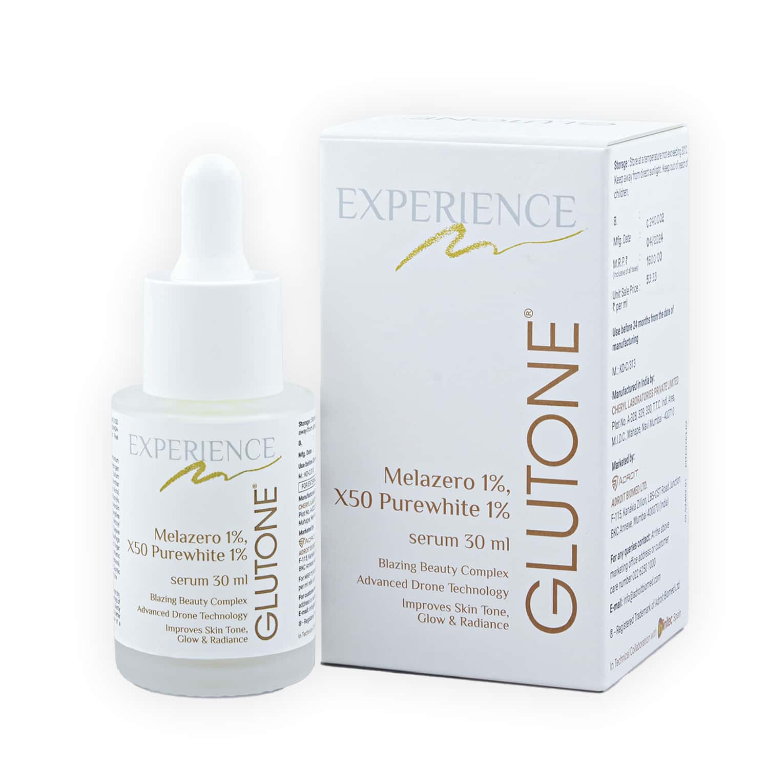 Glutone Serum | Melazero 1% & X50 Purewhite1% | Improve S Skin Tone,gro & Rediance | Bottle | 30 Ml