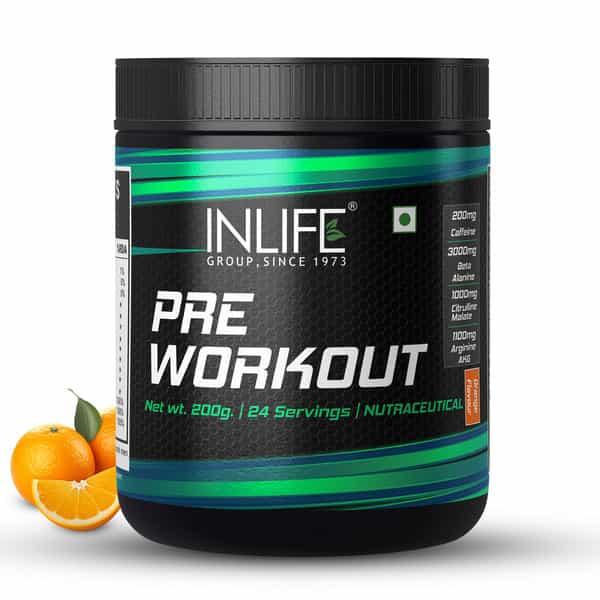 Inlife Pre-Workout Supplement 200Mg Caffeine 1000Mg Citrulline Men Women -200G Orange Flavour